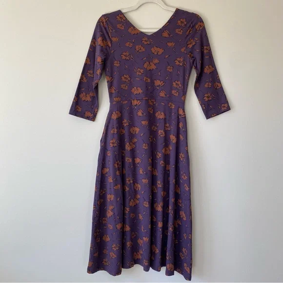 Pact Organic Brush Floral Currant Fit & Flare Midi Party Dress Size Small - Picture 12 of 15